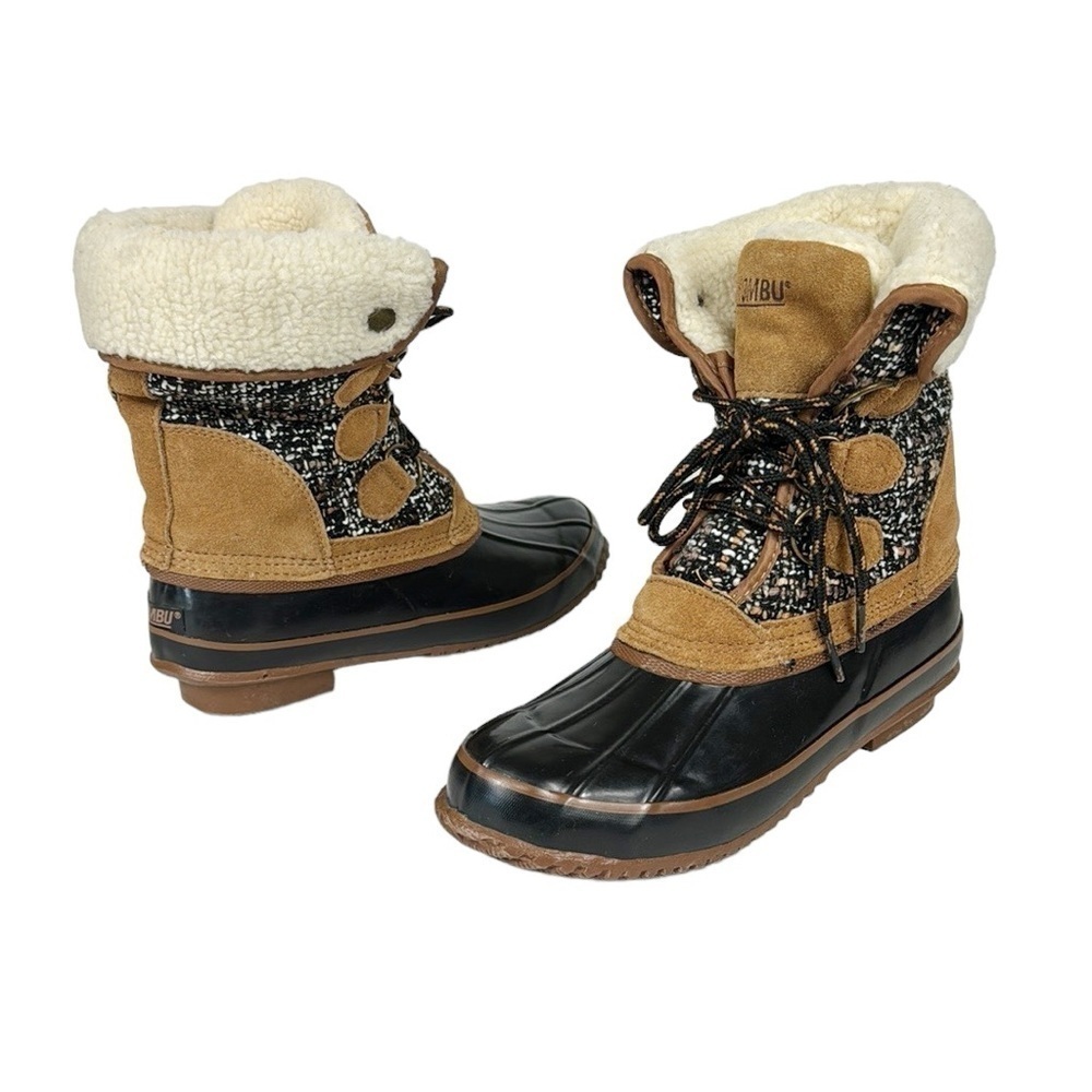 Khombu Women's 7M Duck Winter Boot Brown Tweed Jenna Lace Up‎